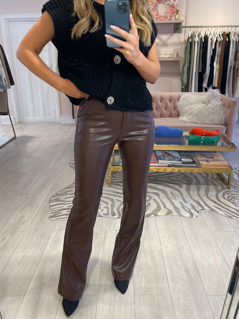 KIRI FAUX LEATHER TROUSERS BROWN