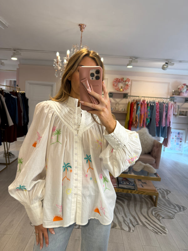 ISLA TROPICAL EMBROIDERED BLOUSE WHITE