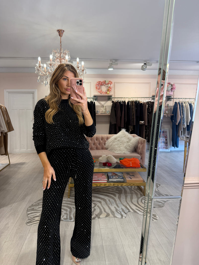 RIA RHINESTONE KNIT TRACKSUIT BLACK