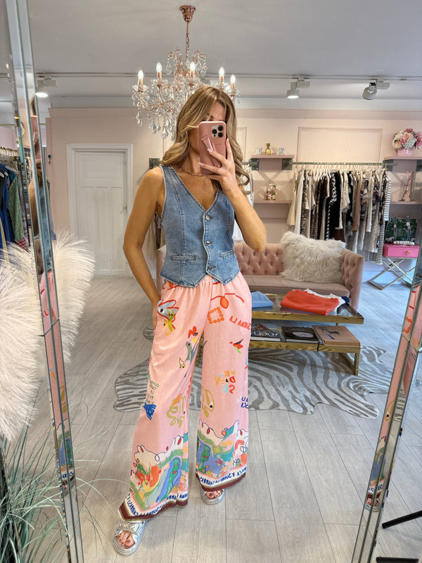 TIA SUENA PRINT TROUSERS PINK