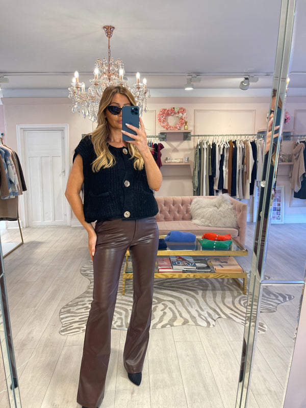 KIRI FAUX LEATHER TROUSERS BROWN