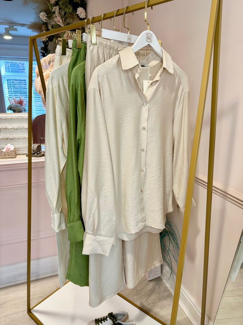 MISHA OVERSIZED SHIRT AND TROUSER SET BEIGE