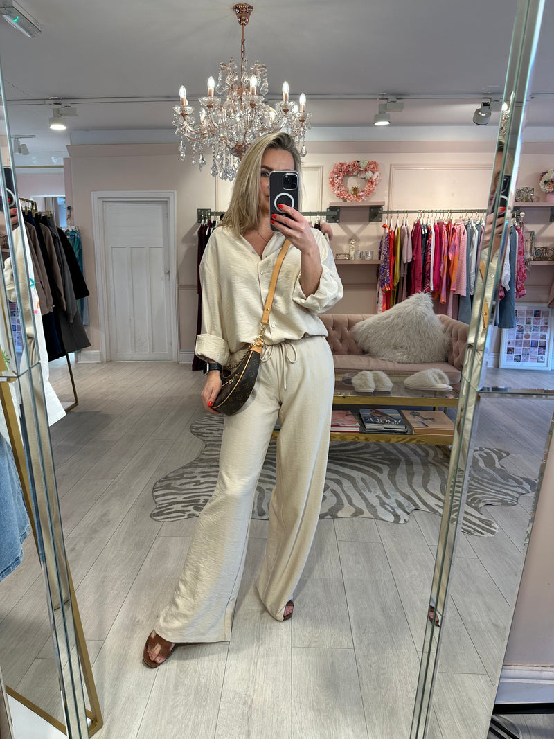 MISHA OVERSIZED SHIRT AND TROUSER SET BEIGE