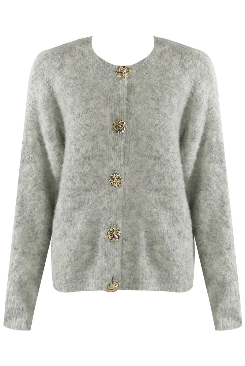 OLIVIA CARDIGN GOLD BUTTONS GREY